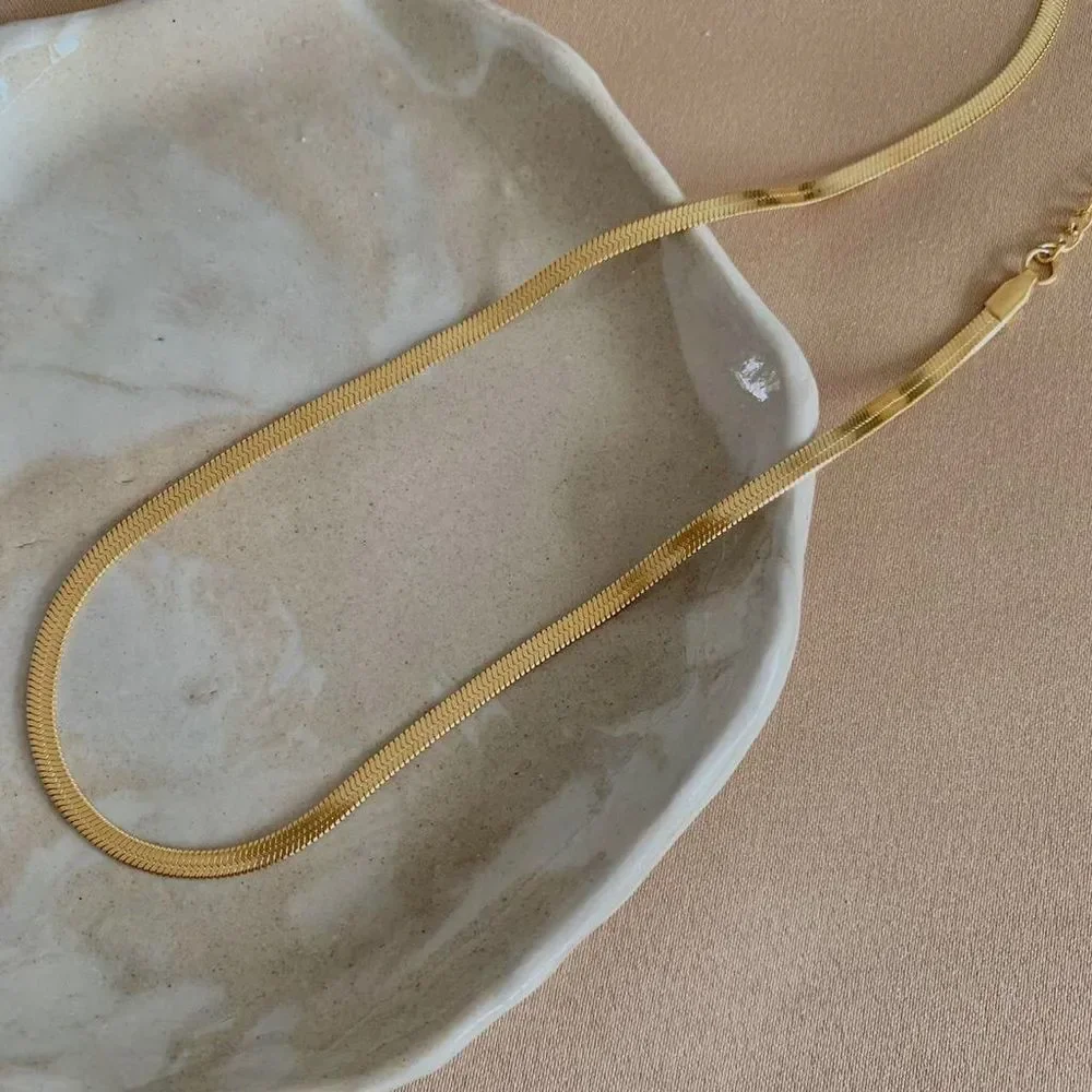 18K Gold Plated 3mm Herringbone Snake Chain Necklace